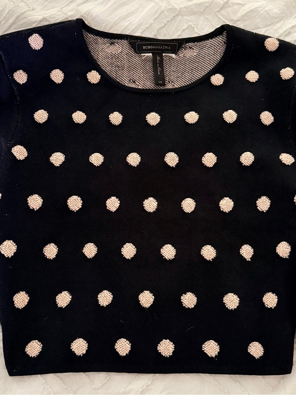 BCBGMaxAzria Black Sweater with Pink Polka Dots